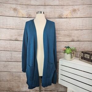 Cyrus Open Front‎ Cardigan Pockets Long Sleeve Knit Sweater Teal Blue XL